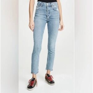 AGOLDE Nico Slim Raw Hem‎ Distressed Jeans in Light Wash Size 24